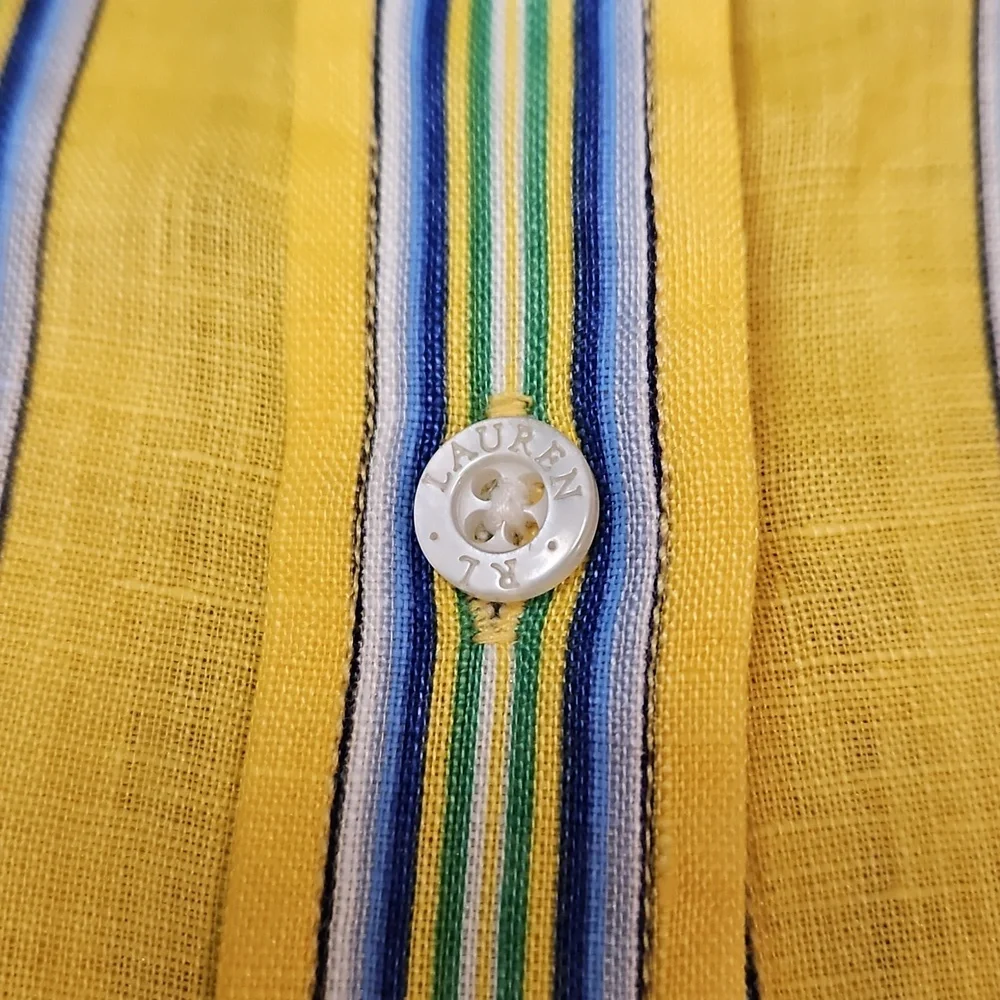 Lauren Ralph Lauren 100% Linen Button Up Shirt Women's XL Stripes Yellow - Picture 10 of 10